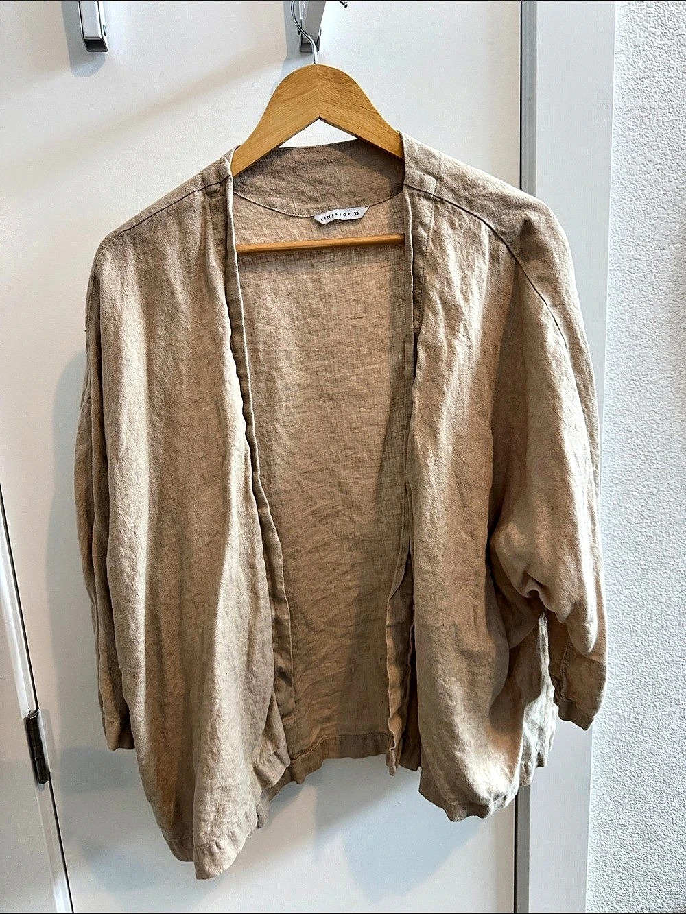 Linenfox Linen-Blend Open Front Jacket in Brown Size XS